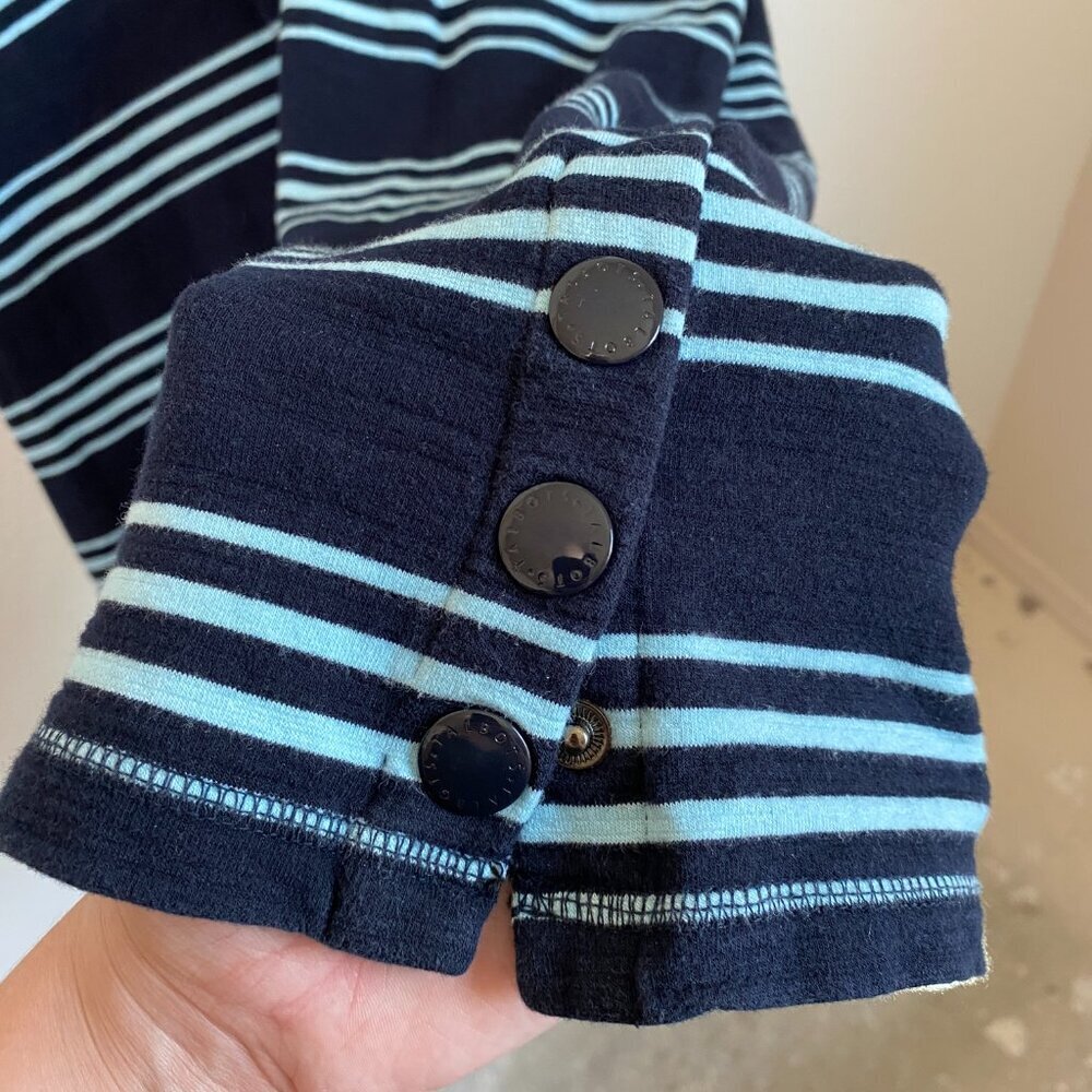 T By Talbots Terry Cotton Shift Dress Navy Stripe Button-Hem V-Neck - Picture 6 of 7